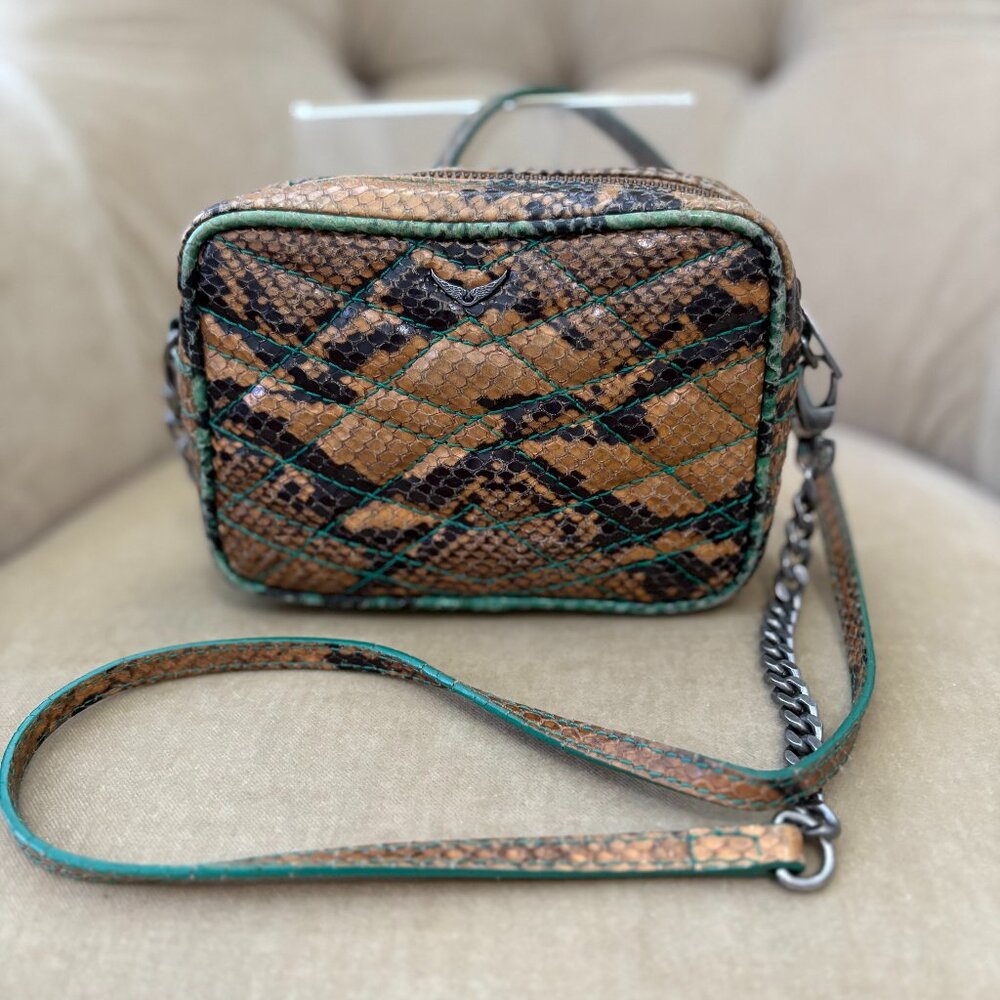 Auth. ZADIG & VOLTAIRE Genuine Python Quilted MINI Crossbody Clutch Bag - Picture 2 of 8